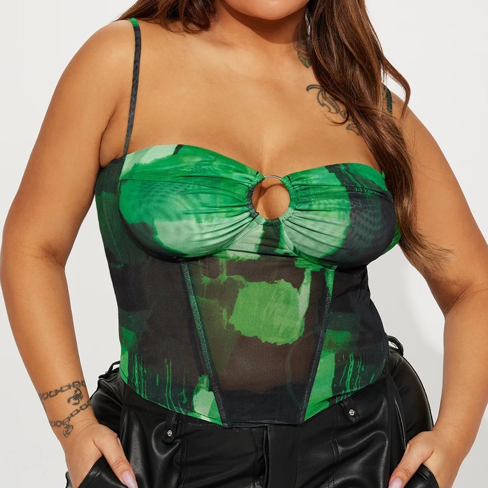 BNWT Fashion Nova Envy Mesh Corset Top - Green - SIZE XL